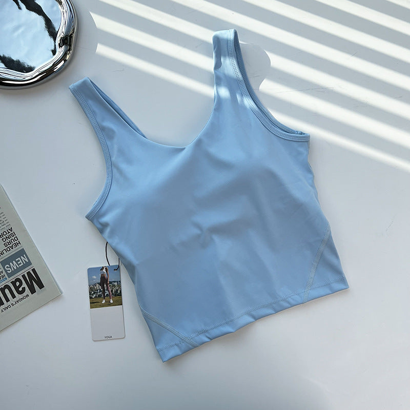 sports solid color nylon u neck active tops vest