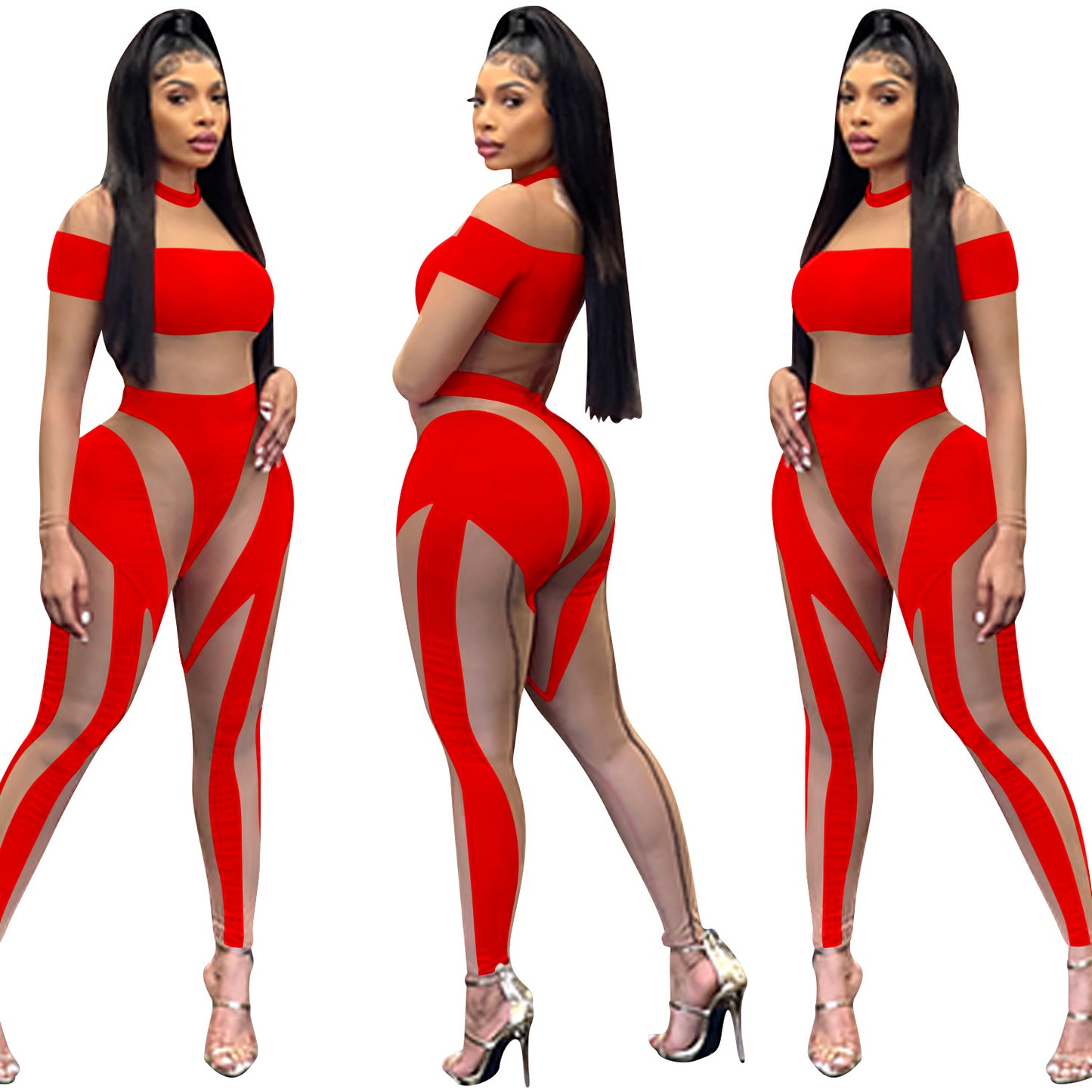 women's holiday party selfie sexy color block full length zipper see-through jumpsuits