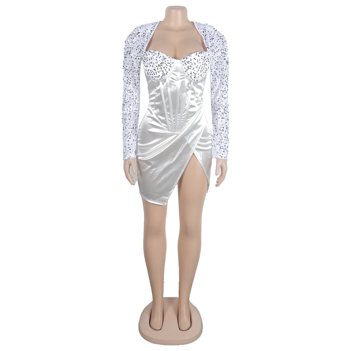 women's sheath dress party dress elegant collarless sequins long sleeve solid color above knee banquet party