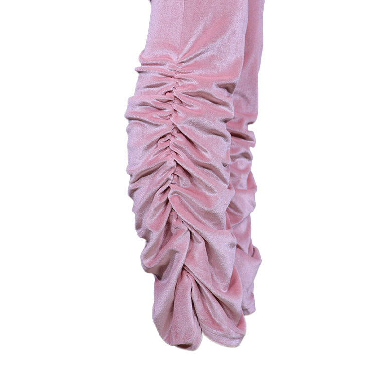 women's casual british style solid color polyester korean velvet pleated pants sets