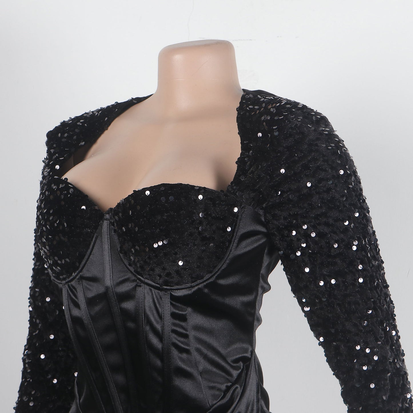 women's sheath dress party dress elegant collarless sequins long sleeve solid color above knee banquet party