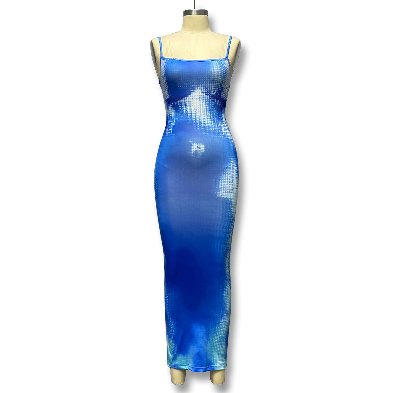 Women's Sheath Dress Elegant Strap Backless Sleeveless Colorful Maxi Long Dress Holiday