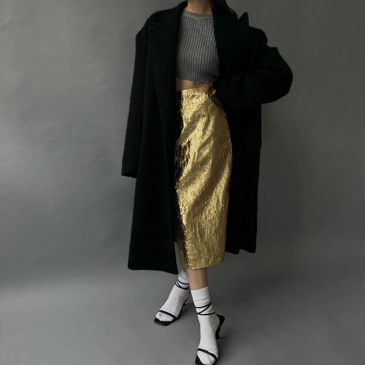 spring autumn fashion solid color polyester midi dress skirts