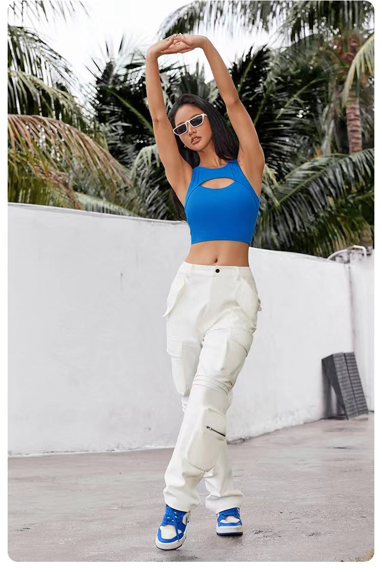 Women's Simple Style Solid Color Nylon U Neck Active Tops Vest