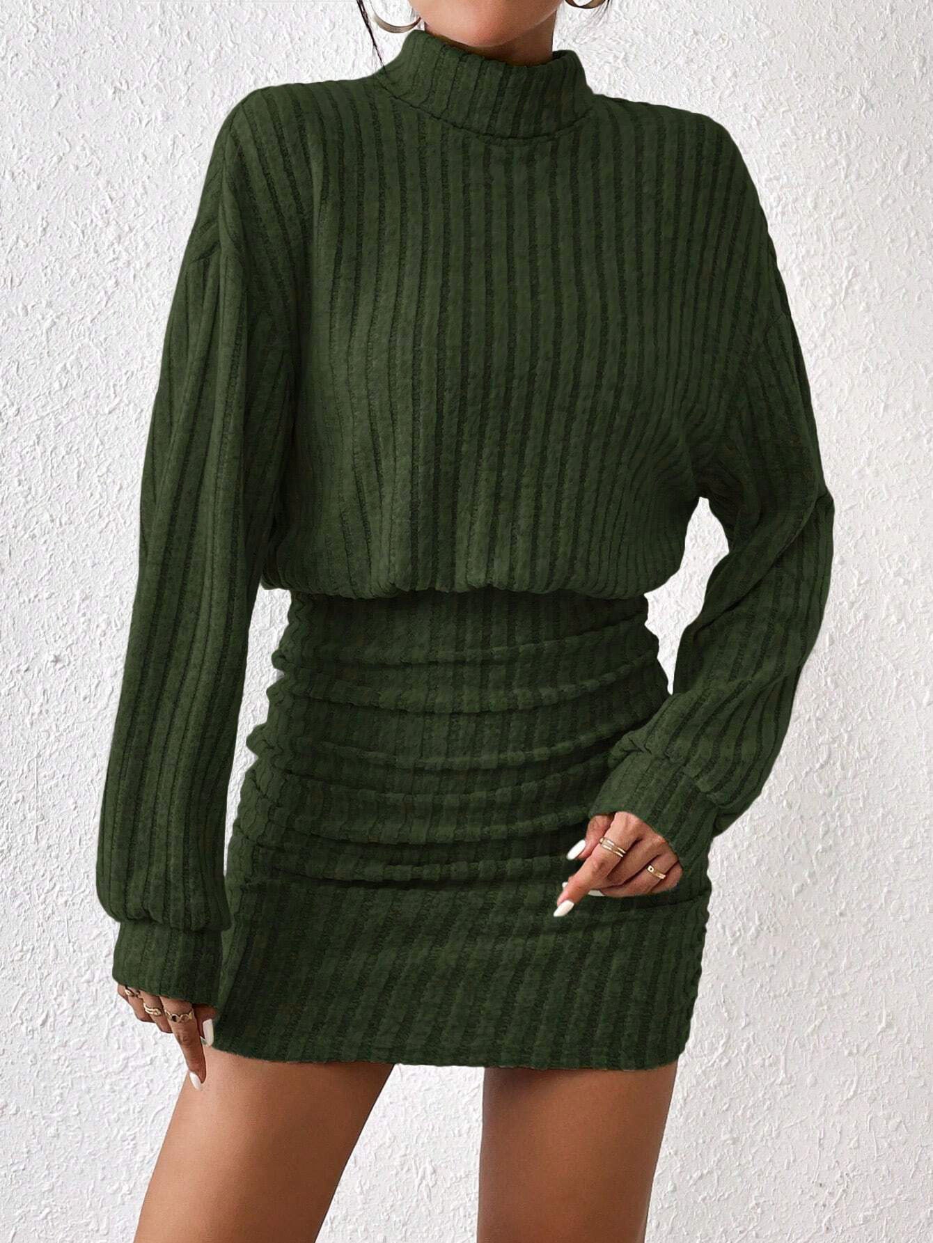 Women's Sheath Dress Elegant Turtleneck Long Sleeve Stripe Above Knee Daily