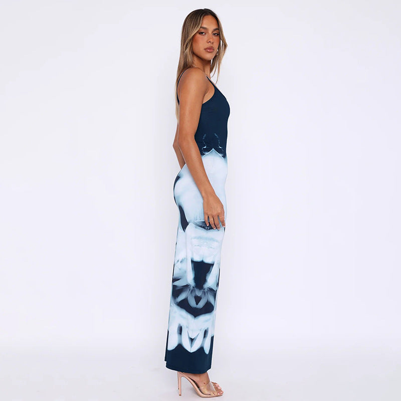 Women's Sheath Dress Streetwear U Neck Backless Sleeveless Abstract Maxi Long Dress Holiday