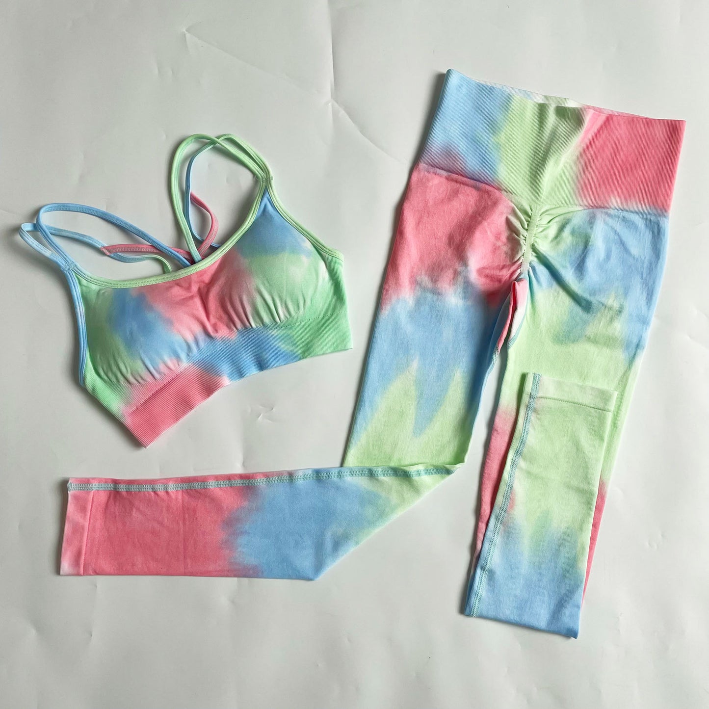 Simple Style Tie Dye Cotton Blend Spandex Strap Active Sets Vest Jogger Pants