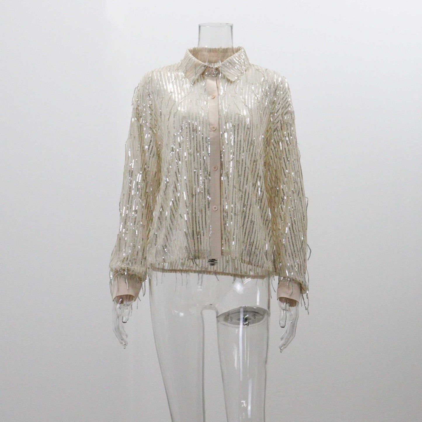 Women's Long Sleeve Blouses Sequins Elegant Stripe