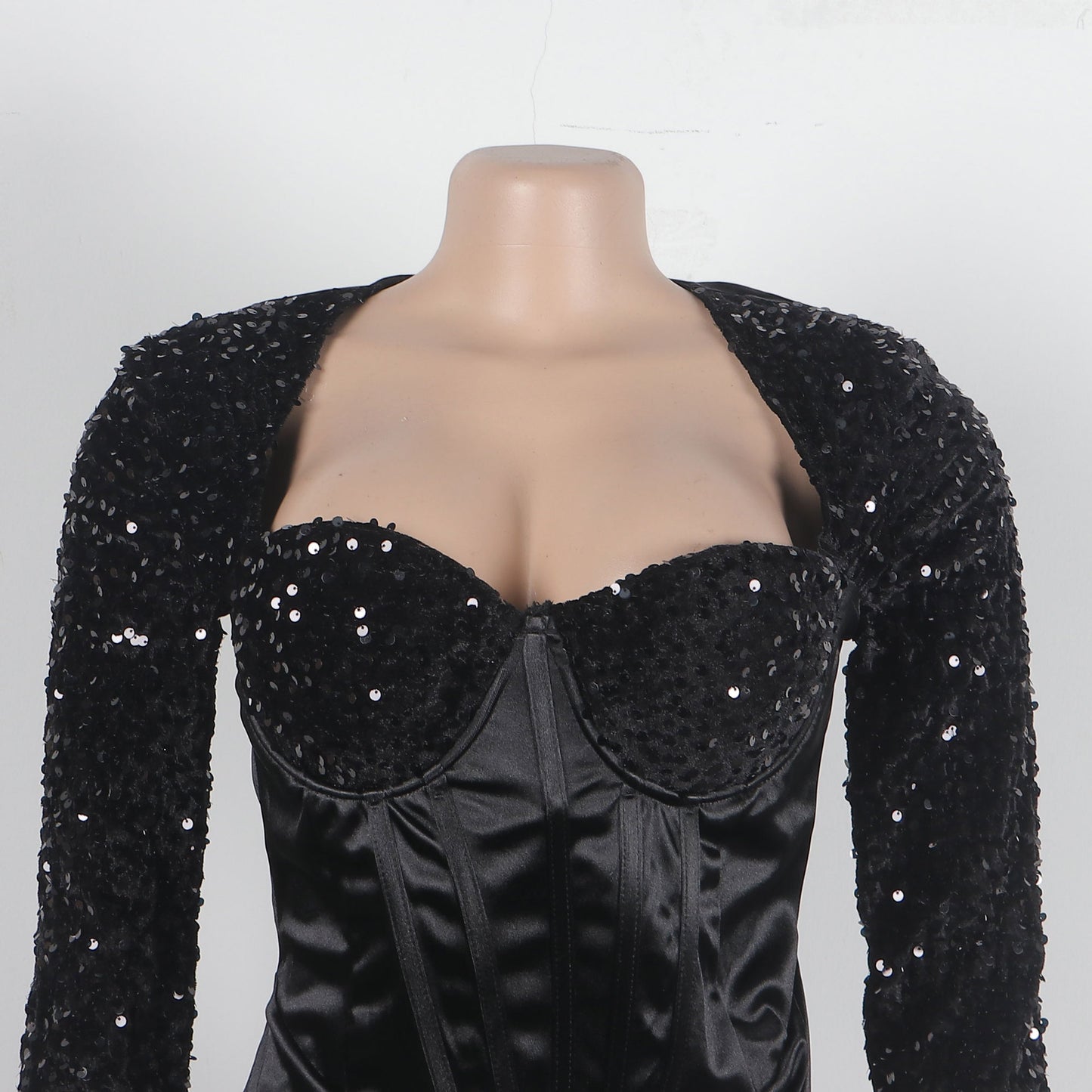 women's sheath dress party dress elegant collarless sequins long sleeve solid color above knee banquet party