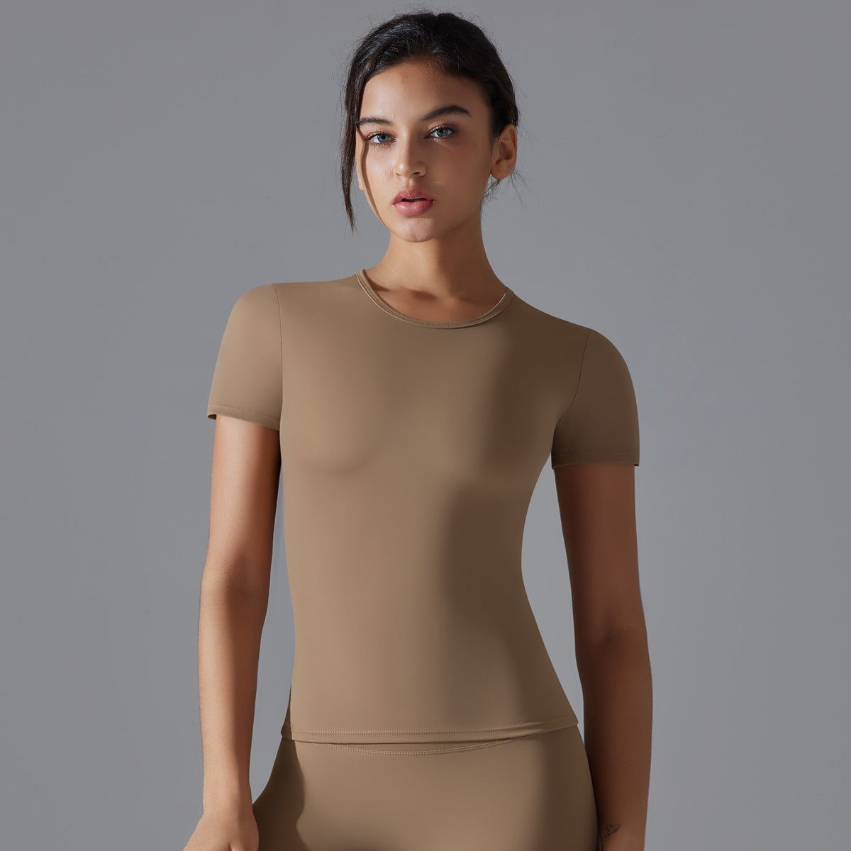 Simple Style Solid Color Nylon Round Neck Active Tops T-shirt