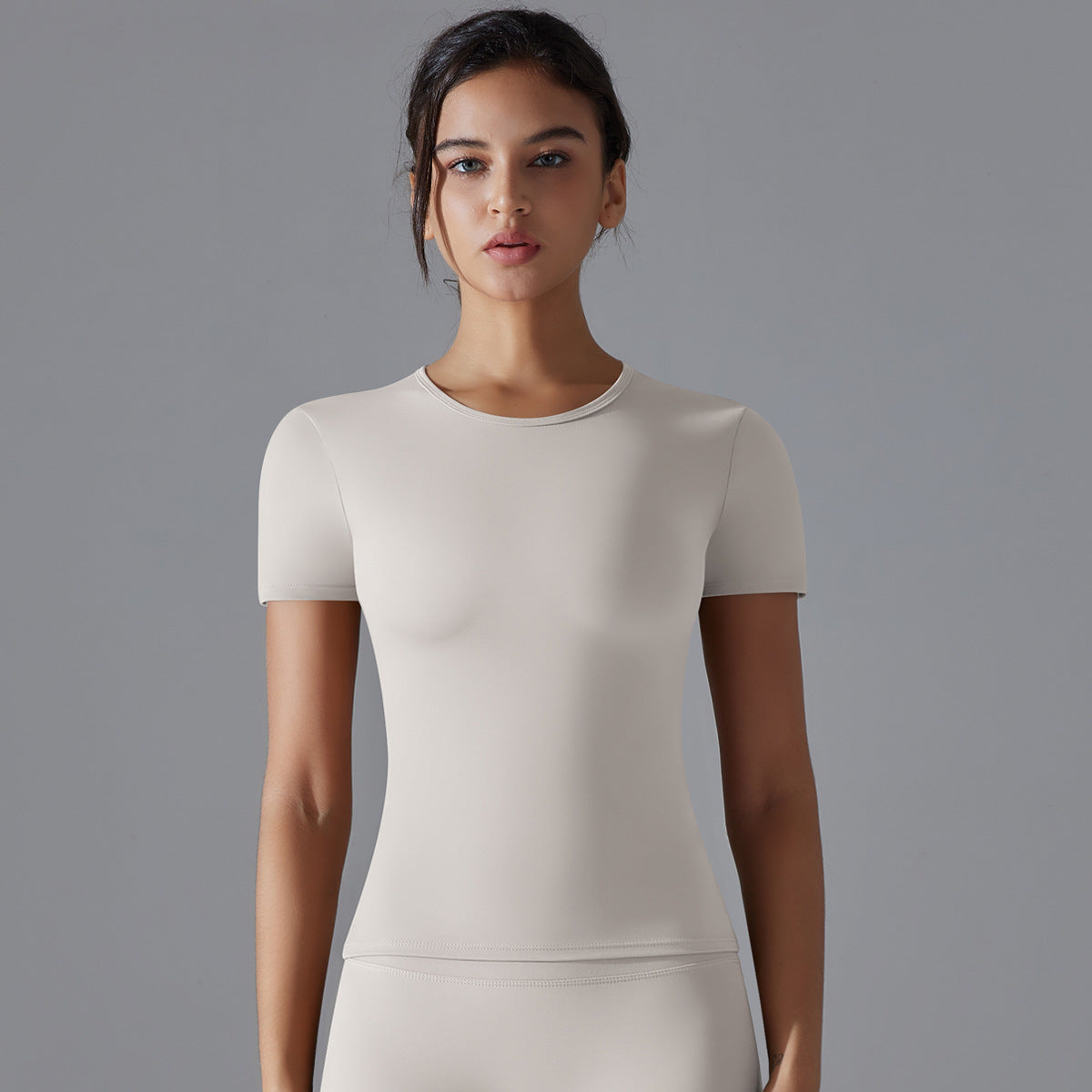 Simple Style Solid Color Nylon Round Neck Active Tops T-shirt