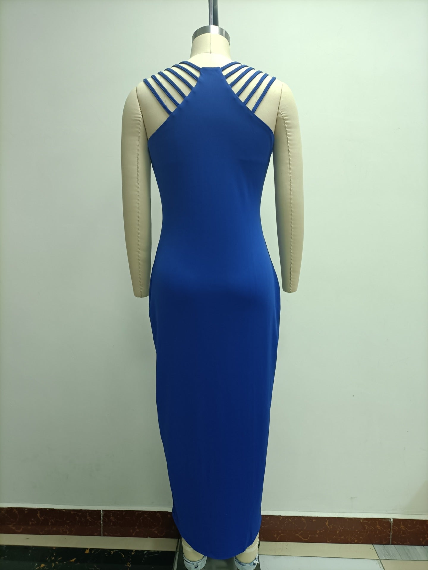 sexy solid color u neck sleeveless diamond polyester twilled satin maxi long dress party dress