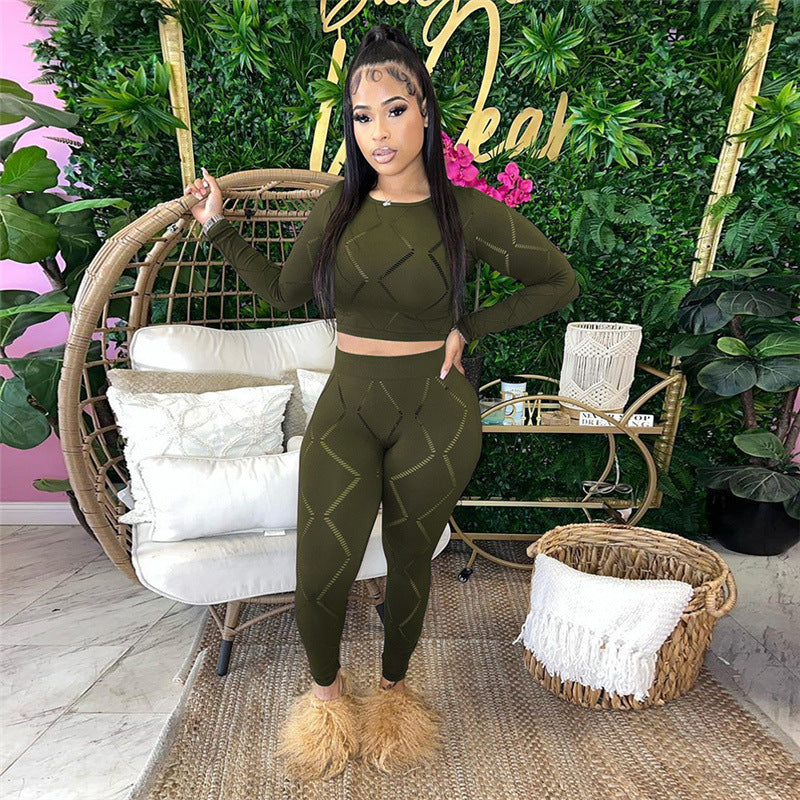 daily street women's casual sexy solid color polyester hollow out pants sets pants sets
