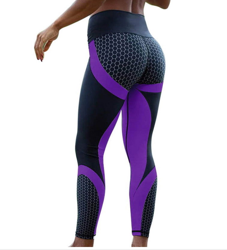 fashion color block polyester printing active bottoms leggings