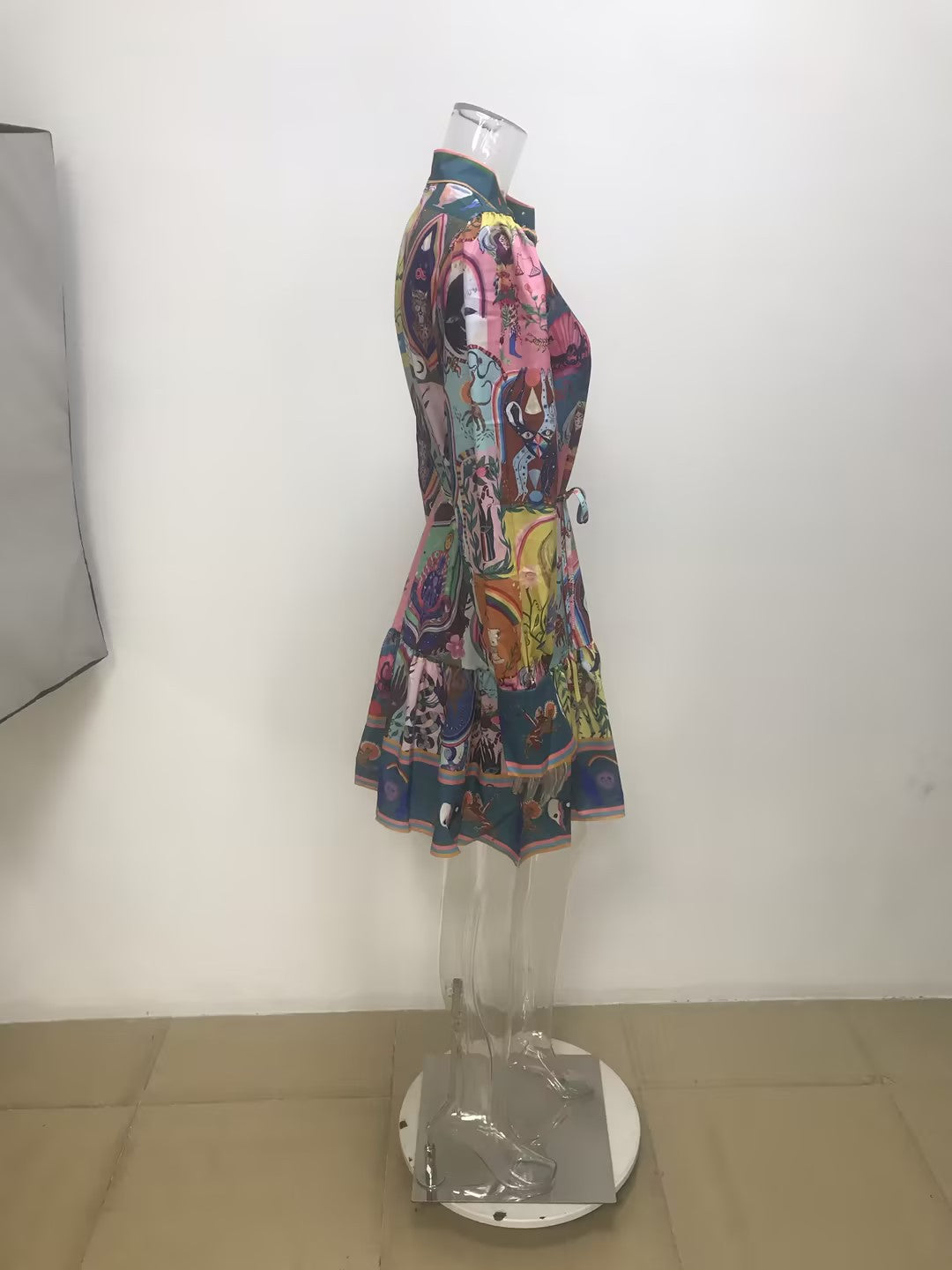 Women's Regular Dress Vintage Style Vacation Standing Collar Printing Long Sleeve Printing Above Knee Casual Holiday