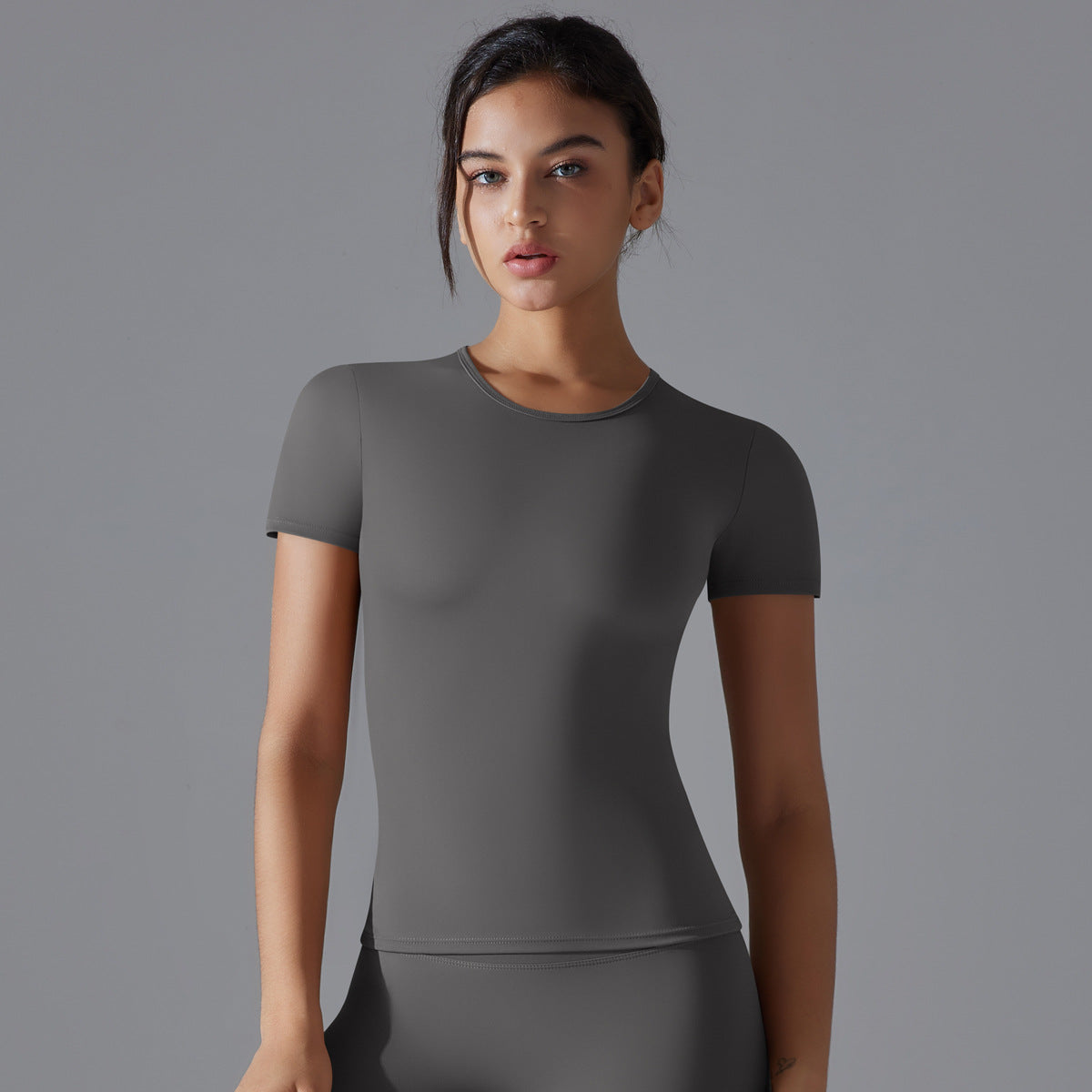 Simple Style Solid Color Nylon Round Neck Active Tops T-shirt