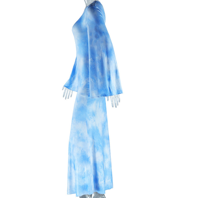 Women's Trumpet Dress Streetwear Round Neck Printing Long Sleeve Abstract Maxi Long Dress Holiday