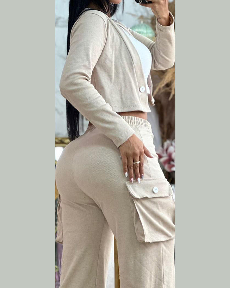 street women's casual sexy solid color polyester pants sets pants sets