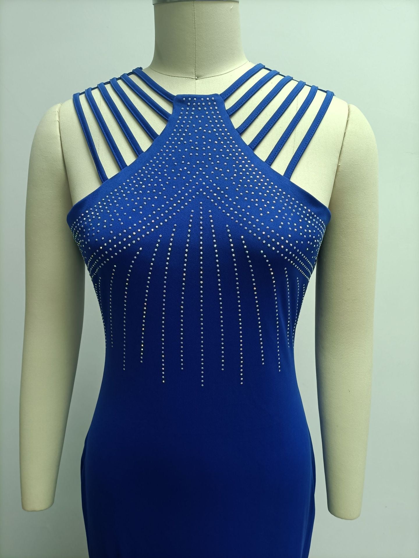 sexy solid color u neck sleeveless diamond polyester twilled satin maxi long dress party dress