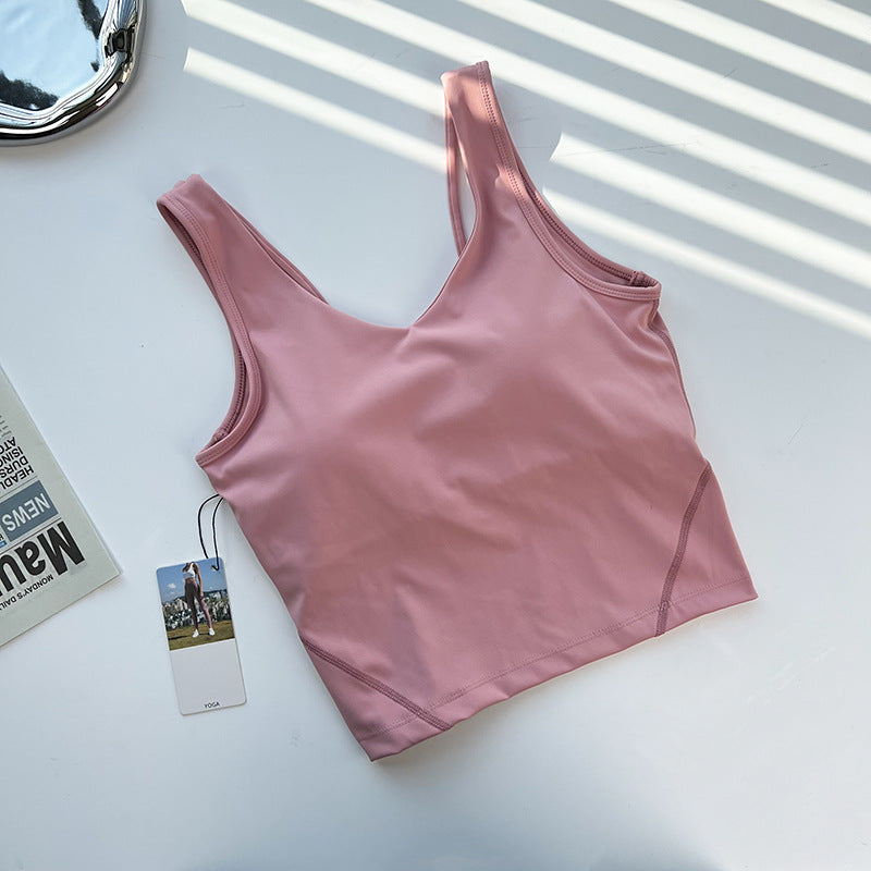 sports solid color nylon u neck active tops vest