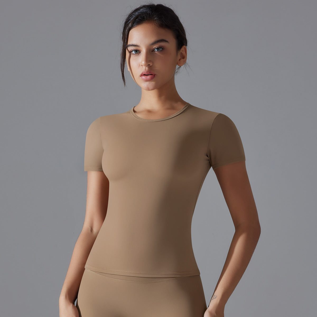 Simple Style Solid Color Nylon Round Neck Active Tops T-shirt