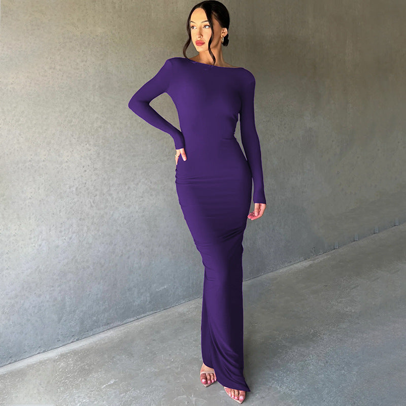 women's regular dress elegant v neck pleated long sleeve solid color maxi long dress daily