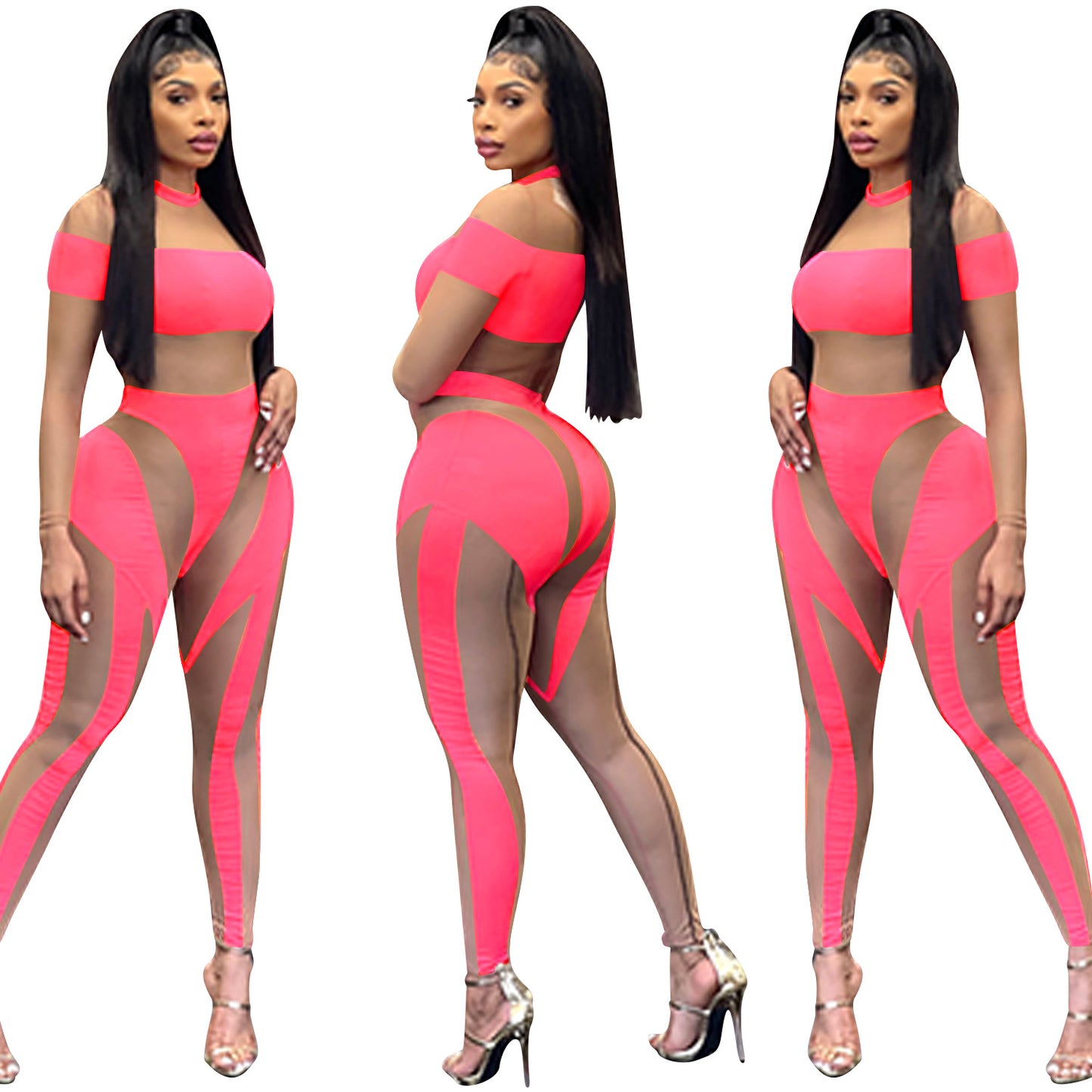 women's holiday party selfie sexy color block full length zipper see-through jumpsuits