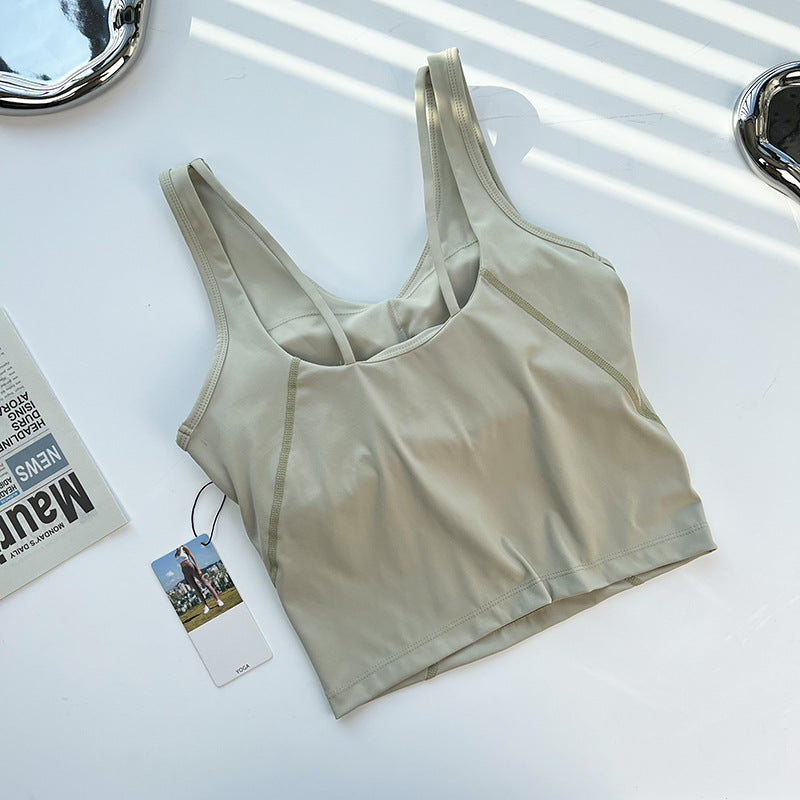 sports solid color nylon u neck active tops vest