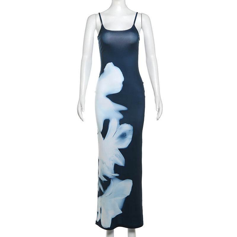 Women's Sheath Dress Streetwear U Neck Backless Sleeveless Abstract Maxi Long Dress Holiday