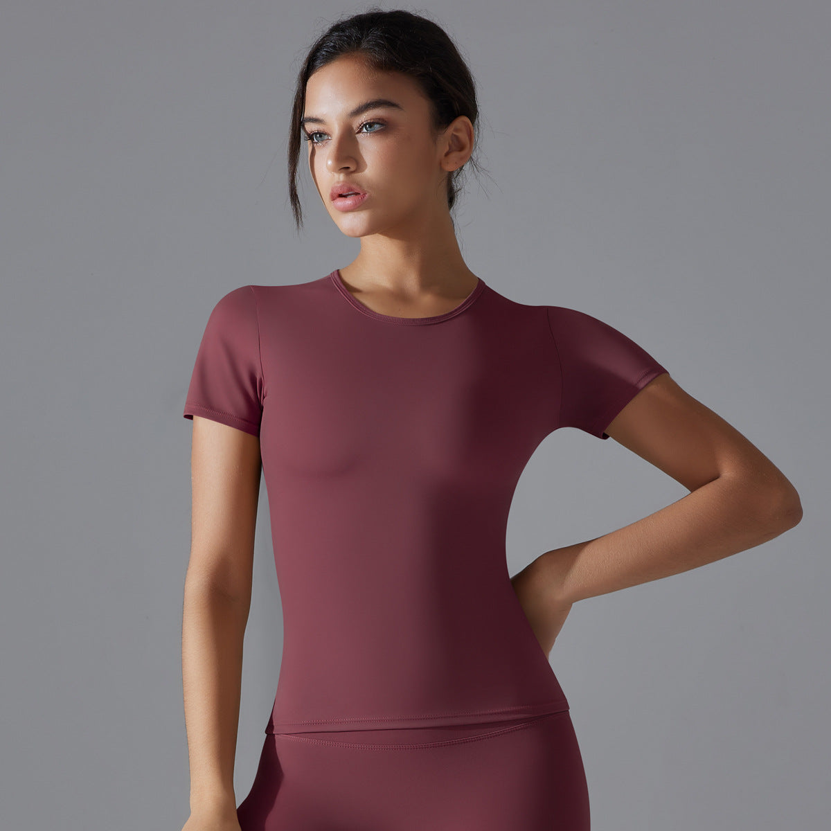 Simple Style Solid Color Nylon Round Neck Active Tops T-shirt