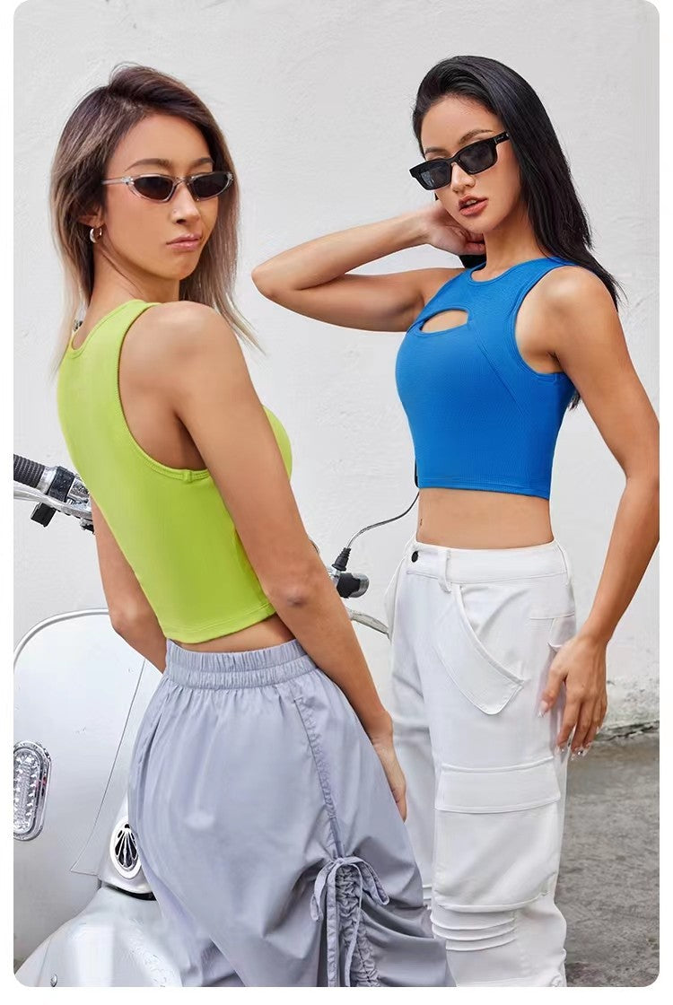 Women's Simple Style Solid Color Nylon U Neck Active Tops Vest