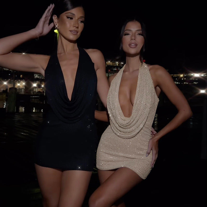 Women's Sheath Dress Vacation Simple Style Halter Neck Backless Sleeveless Solid Color Above Knee Holiday