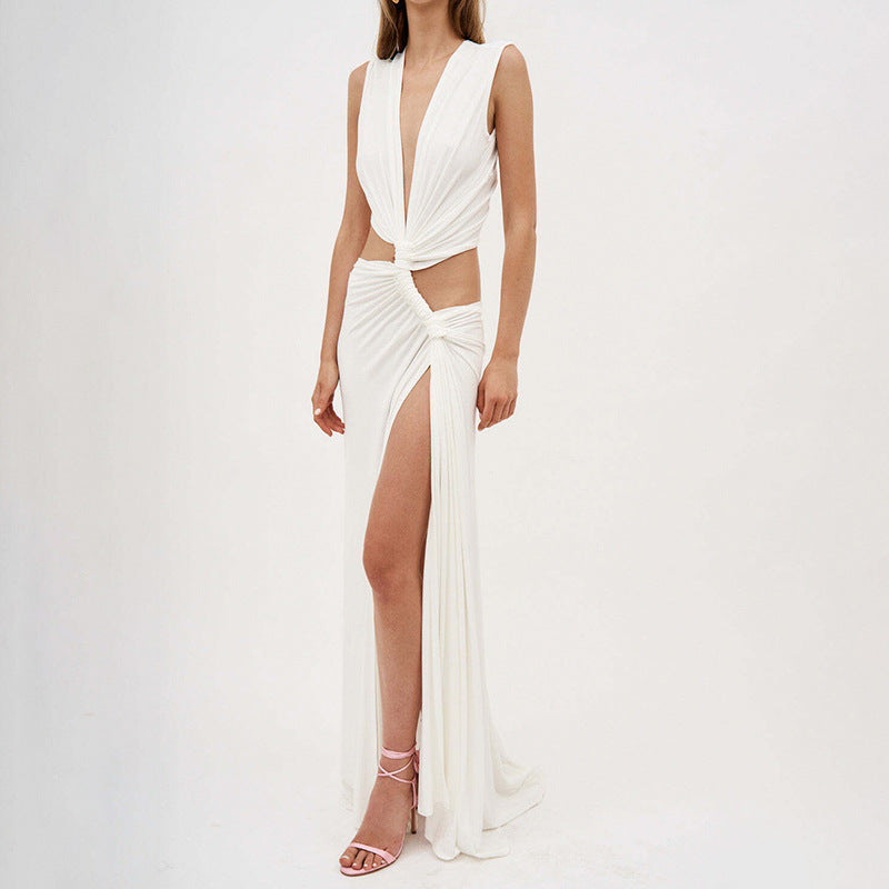 Women's Slit Dress Sexy Streetwear Plunging Neck Sleeveless Solid Color Maxi Long Dress Holiday Cocktail Party