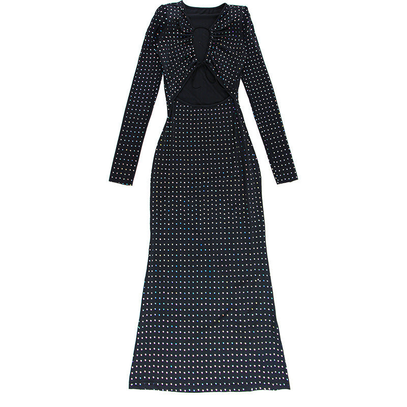 Women's Sheath Dress Sexy Streetwear Collarless Long Sleeve Solid Color Maxi Long Dress Holiday Bar