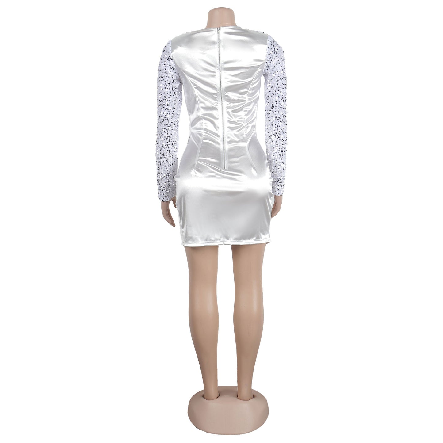 women's sheath dress party dress elegant collarless sequins long sleeve solid color above knee banquet party