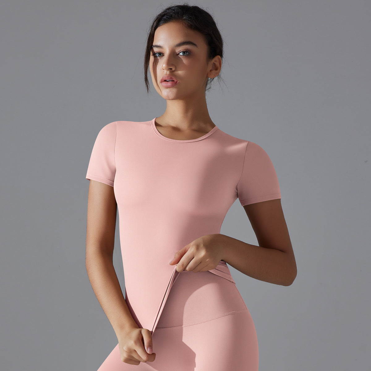 Simple Style Solid Color Nylon Round Neck Active Tops T-shirt