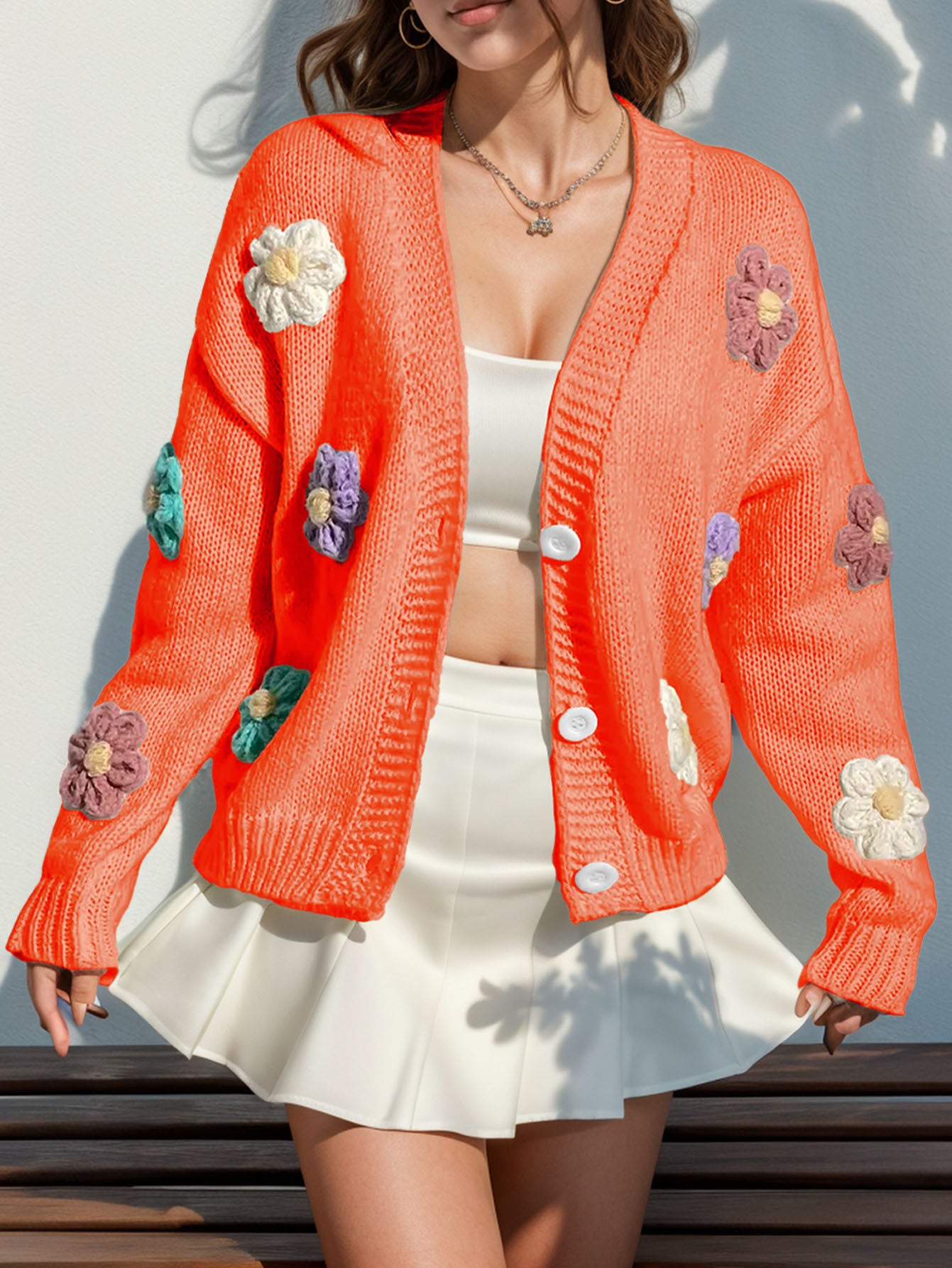 Women's Cardigan Long Sleeve Sweaters & Cardigans Elegant Flower