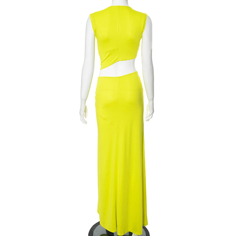 Women's Slit Dress Sexy Streetwear Plunging Neck Sleeveless Solid Color Maxi Long Dress Holiday Cocktail Party