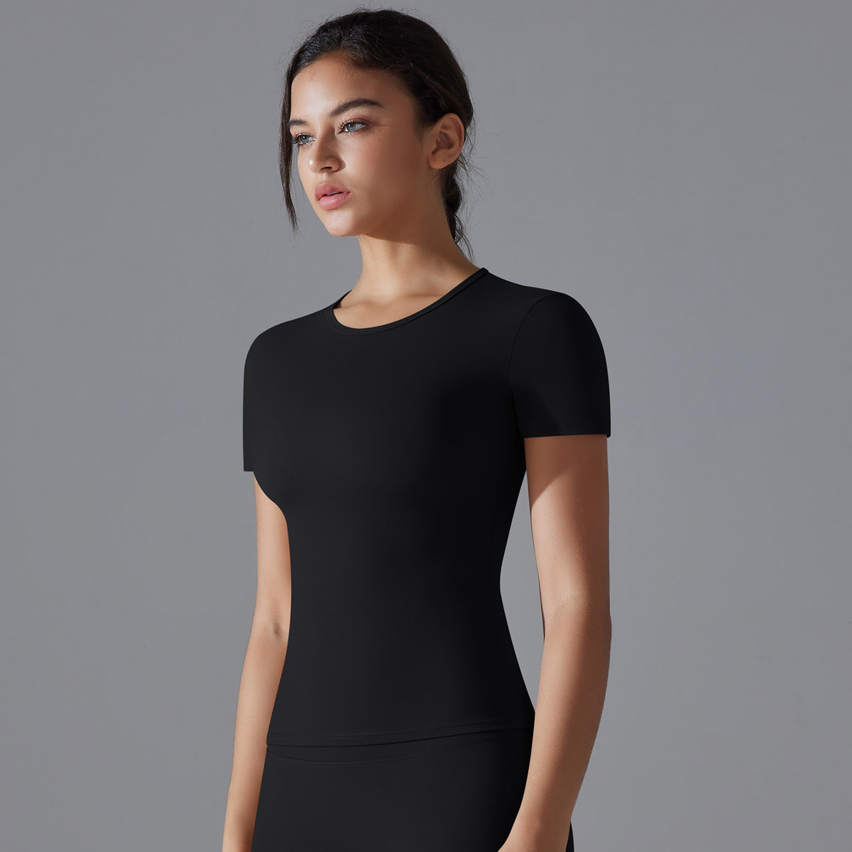 Simple Style Solid Color Nylon Round Neck Active Tops T-shirt