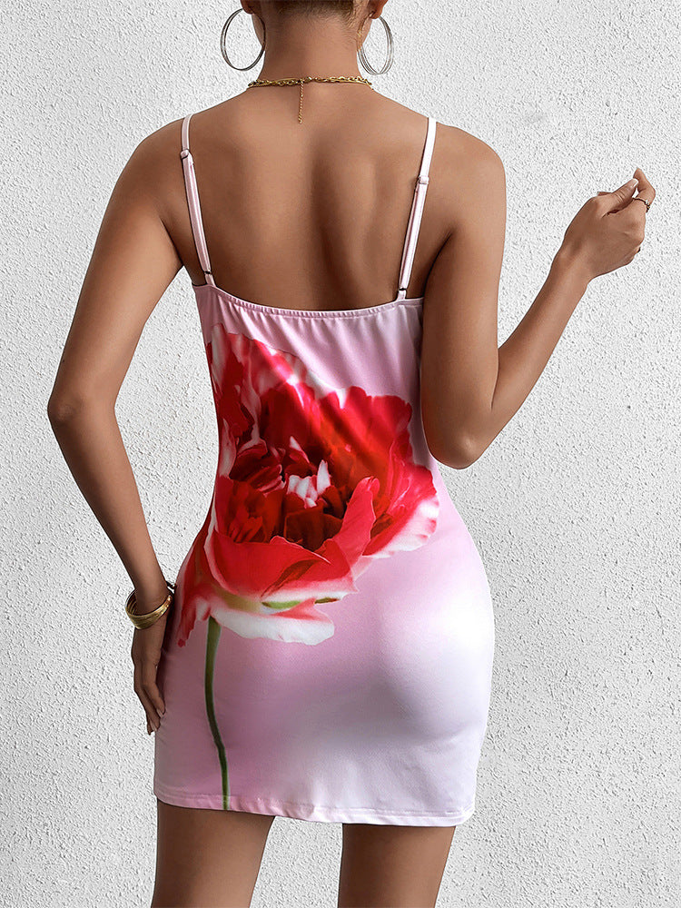 Women's Sheath Dress Streetwear Square Neck Sleeveless Flower Above Knee Holiday