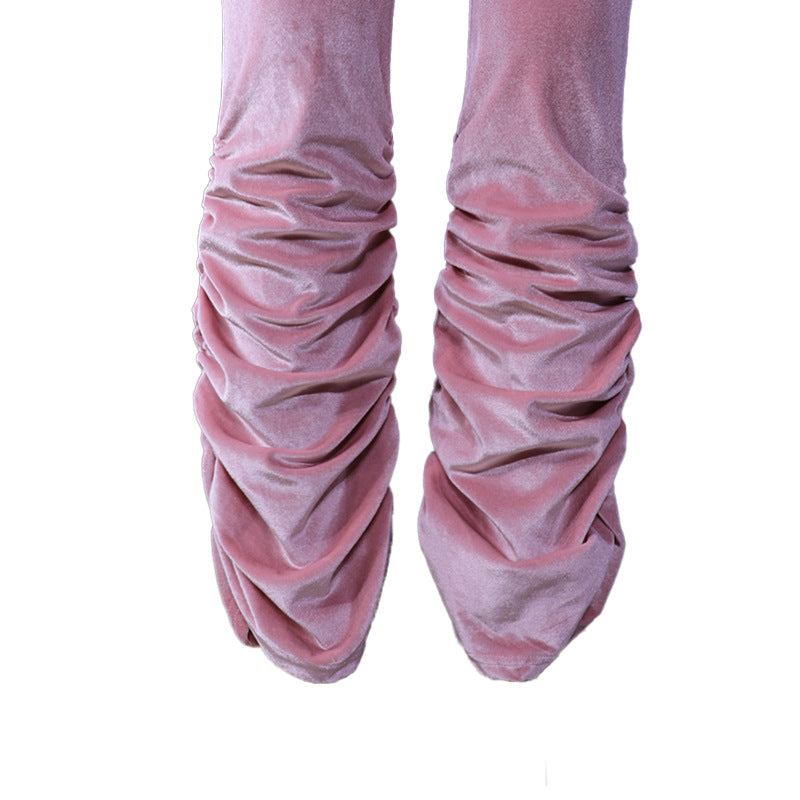 women's casual british style solid color polyester korean velvet pleated pants sets