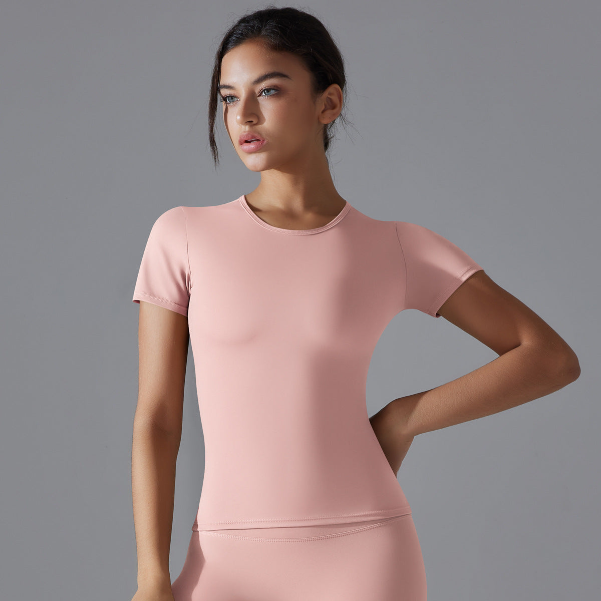Simple Style Solid Color Nylon Round Neck Active Tops T-shirt