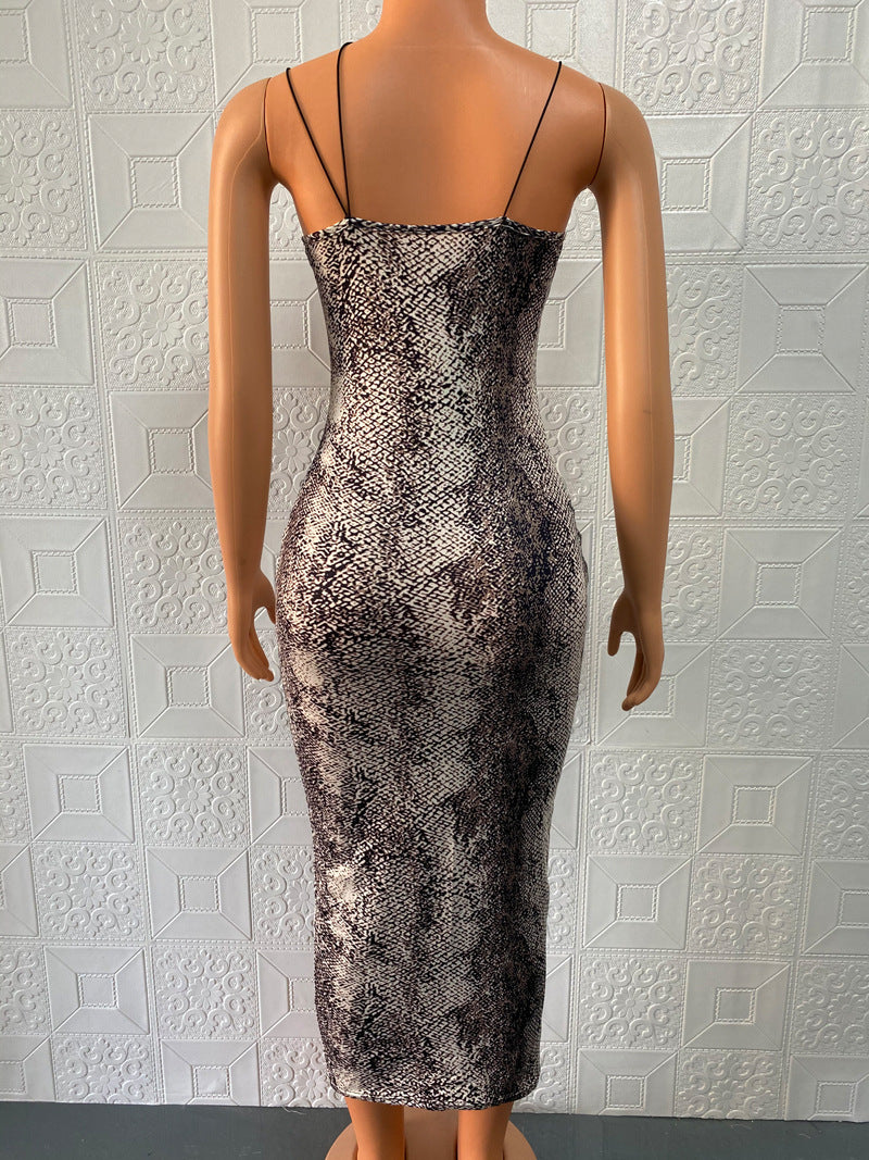 women's pencil skirt fashion v neck printing patchwork sleeveless snakeskin leopard midi dress daily