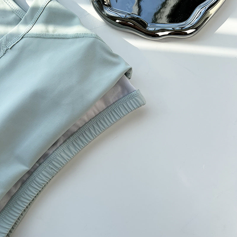 sports solid color nylon u neck active tops vest