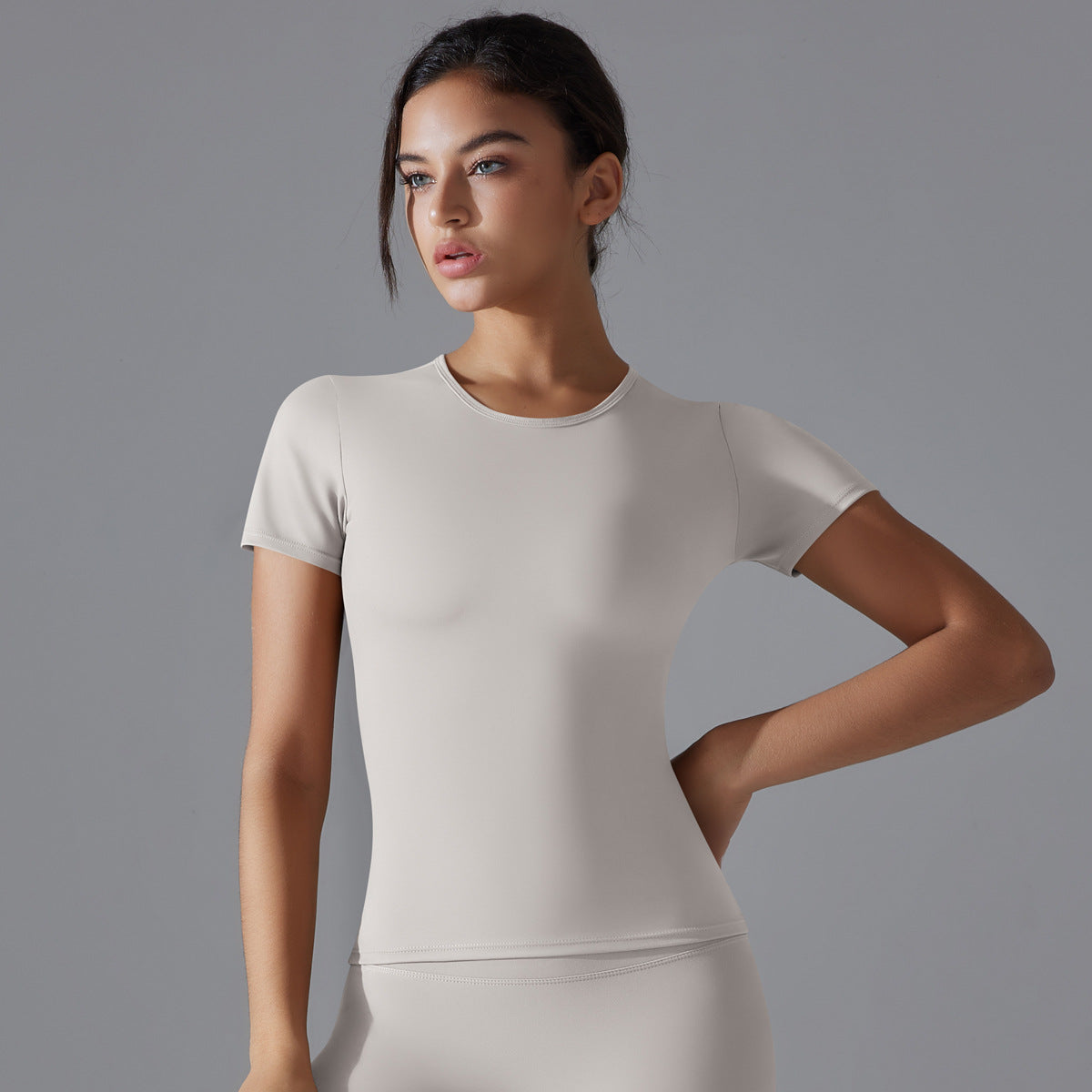 Simple Style Solid Color Nylon Round Neck Active Tops T-shirt