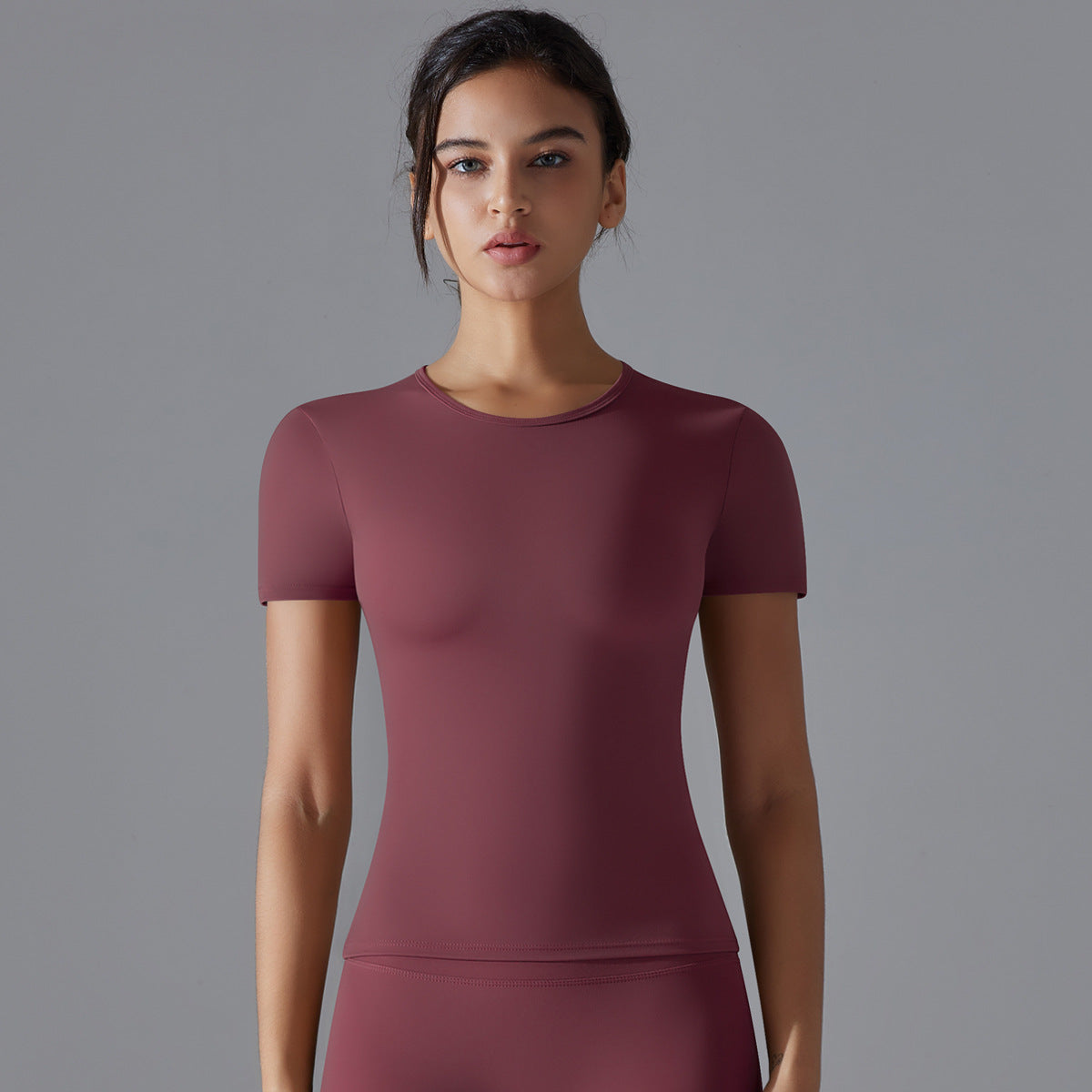 Simple Style Solid Color Nylon Round Neck Active Tops T-shirt
