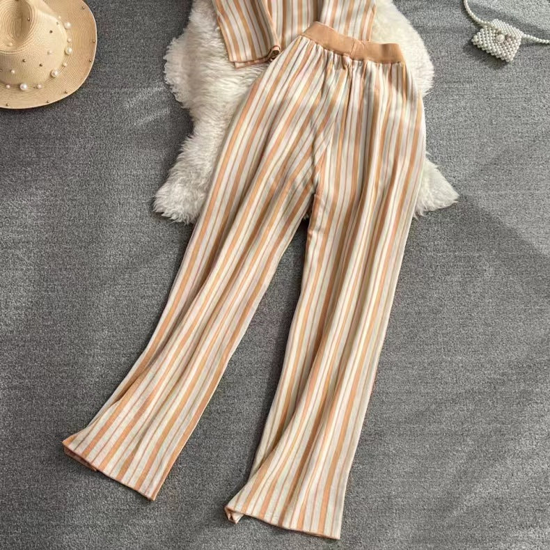 Daily Women's Casual Stripe Polyester Pants Sets Pants Sets