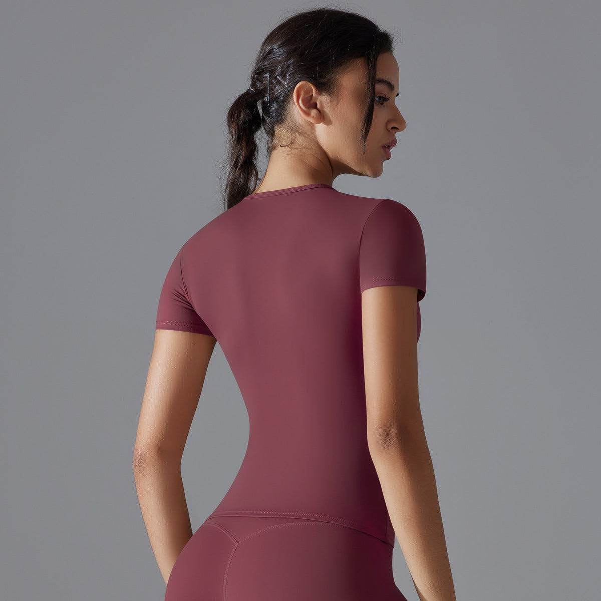 Simple Style Solid Color Nylon Round Neck Active Tops T-shirt