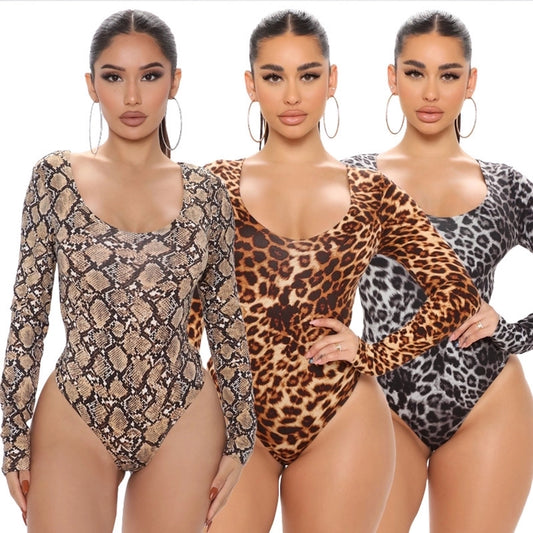 snakeskin leopard polyester bodysuits