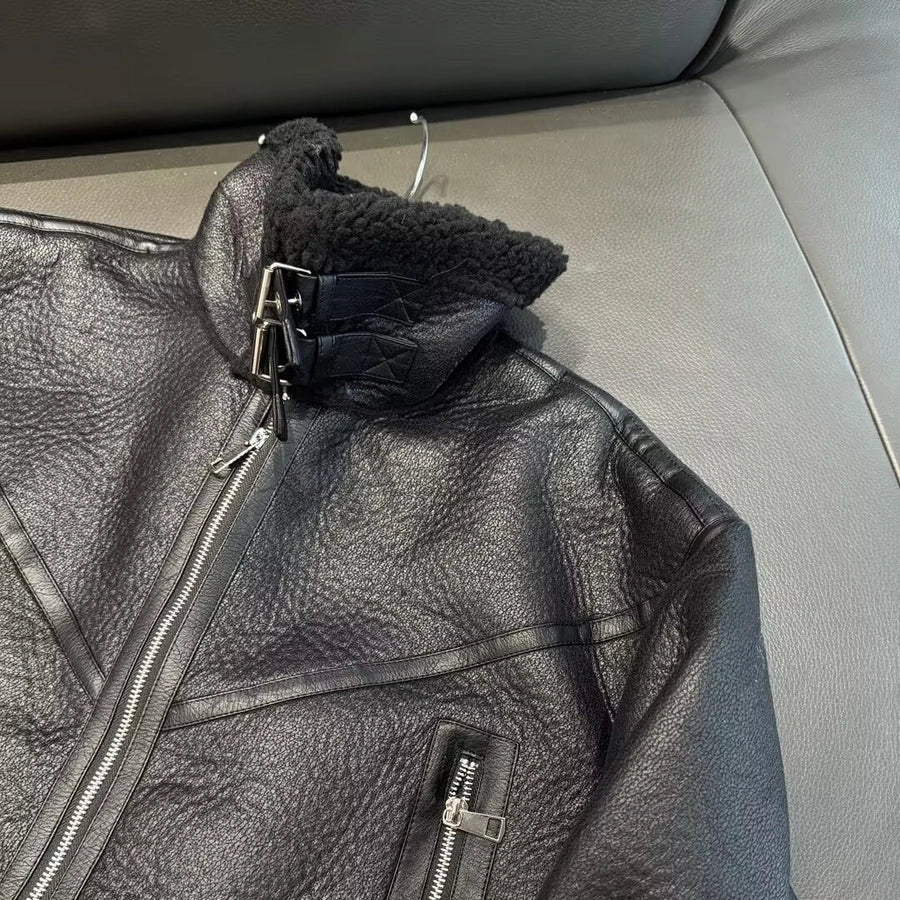 Women's Streetwear Solid Color Belt Zipper Leather Jacket Casual Jacket